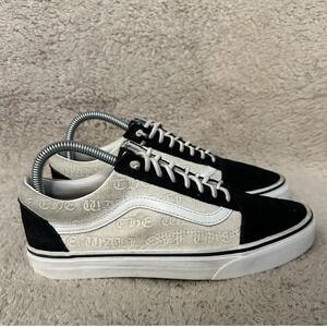 Vans Old Skool Gothic Script Embossed Black Cream Suede Sneakers Womens Size 8
